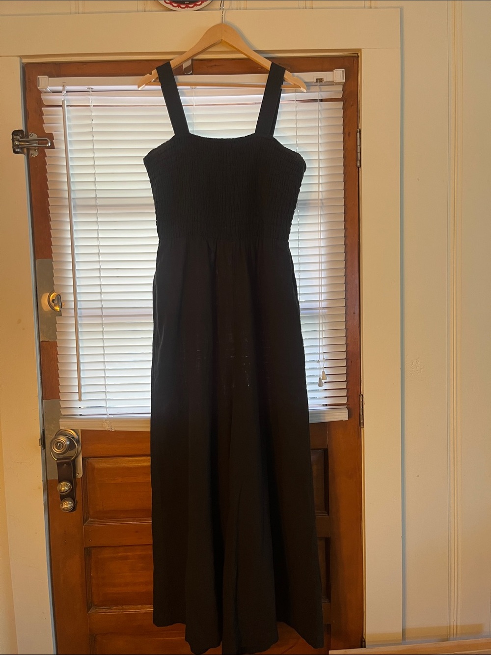 Quince Black Smocked Strap Jumpsuit